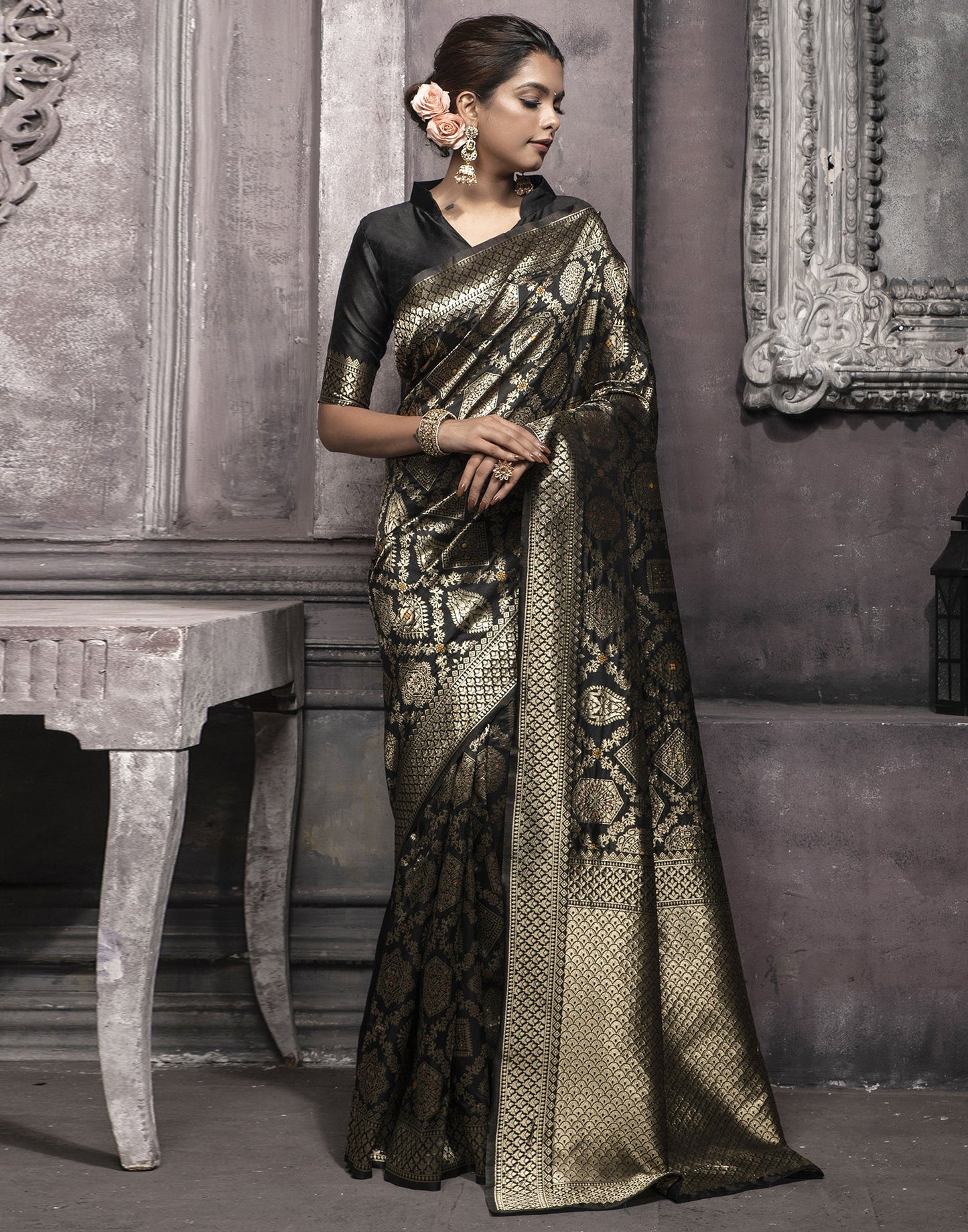Black Weaving Silk Banarasi Saree