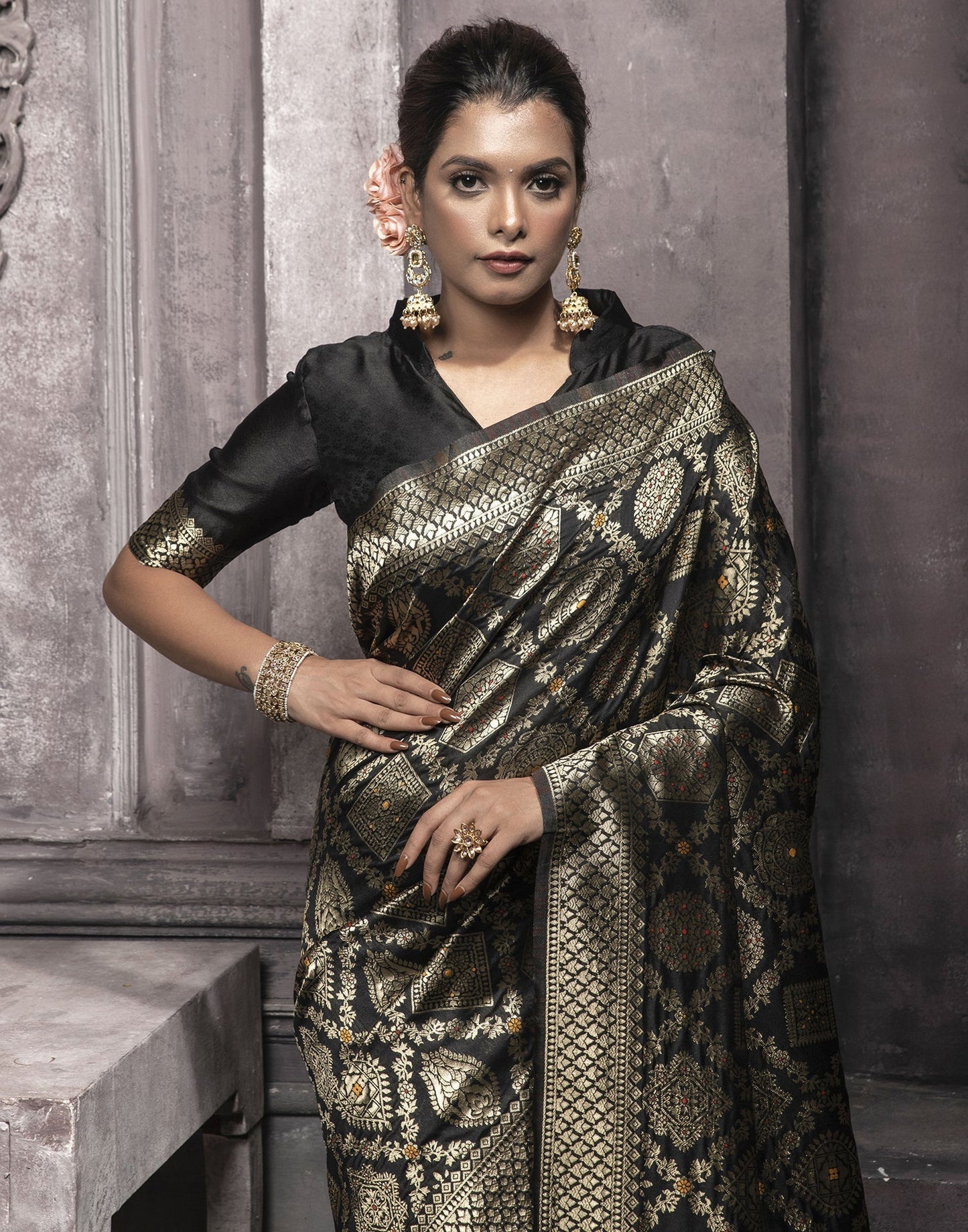 Black Weaving Silk Banarasi Saree