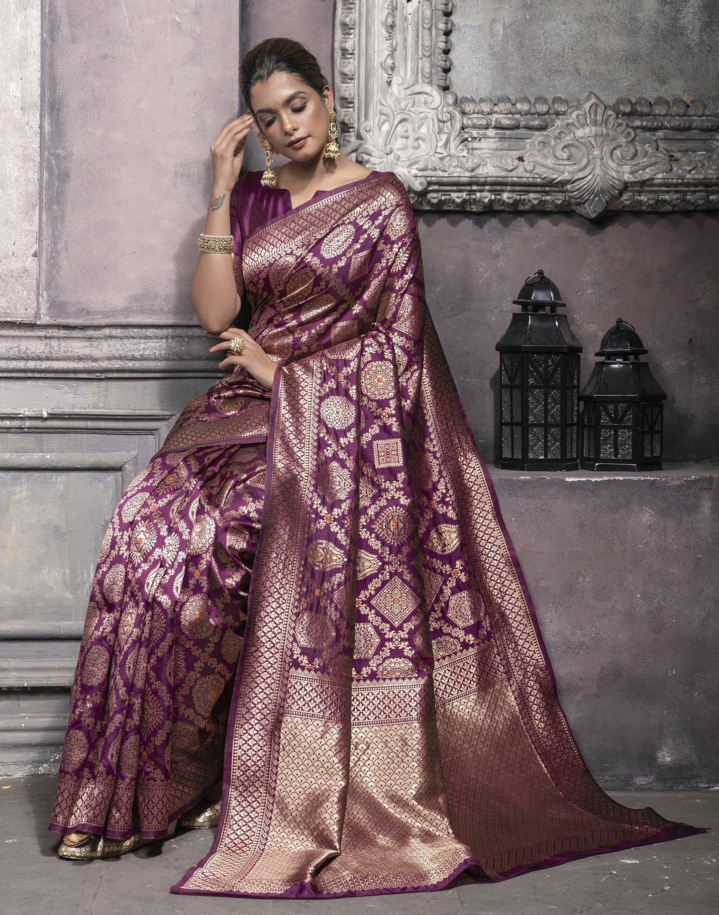 Magenta Weaving Silk Banarasi Saree