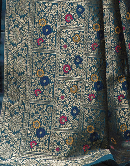 Teal Blue Weaving Silk Banarasi Saree