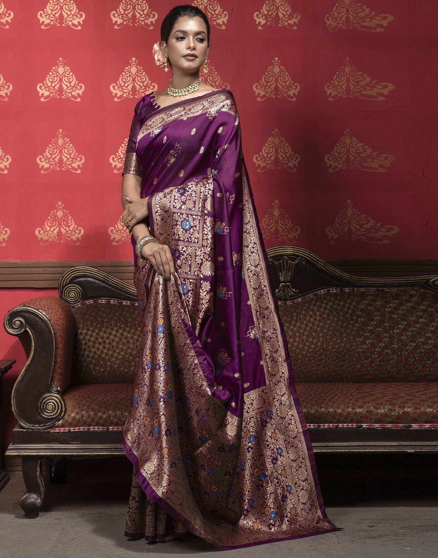 Magenta Weaving Silk Banarasi Saree