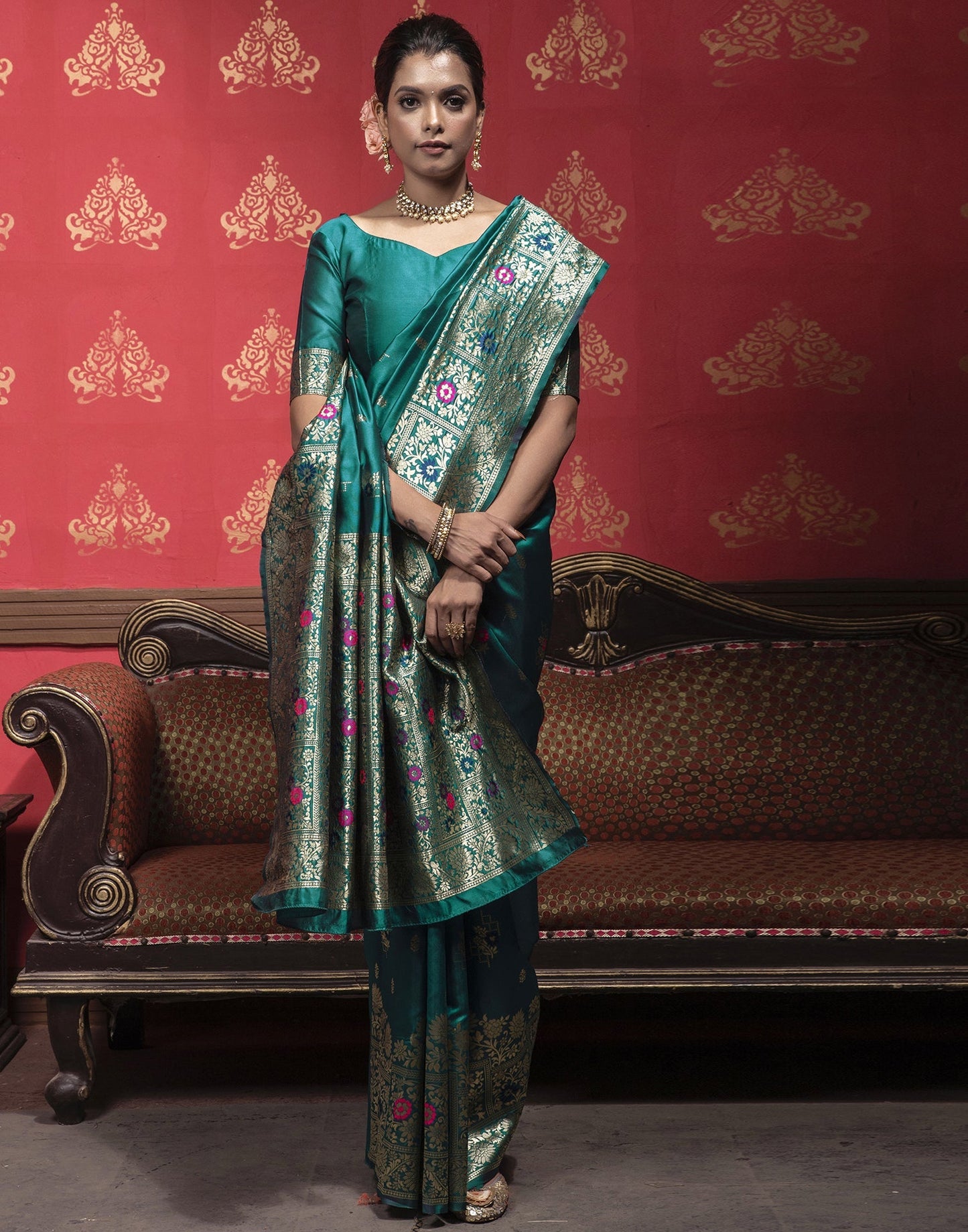 Turquoise Weaving Silk Banarasi Saree