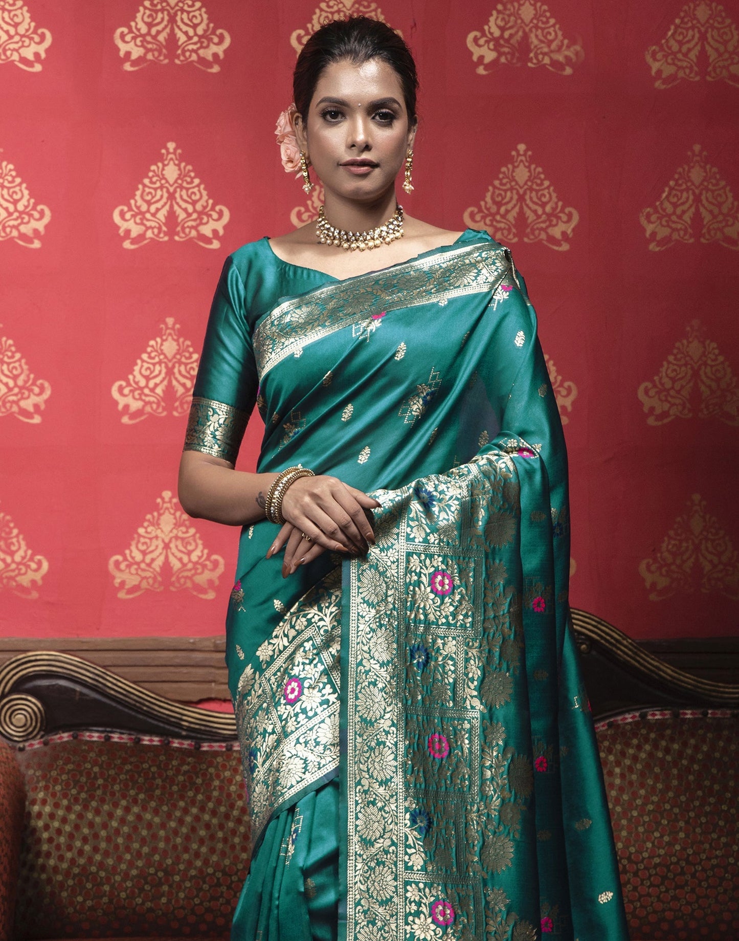 Turquoise Weaving Silk Banarasi Saree