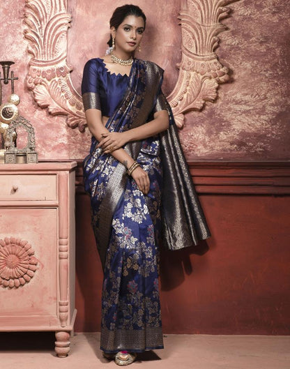 Blue Jacquard Silk Saree
