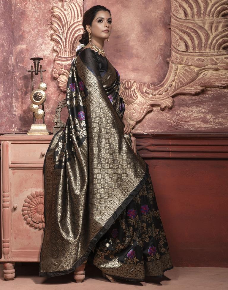 Black Jacquard Silk Saree
