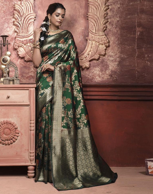 Dark Green Jacquard Silk Saree