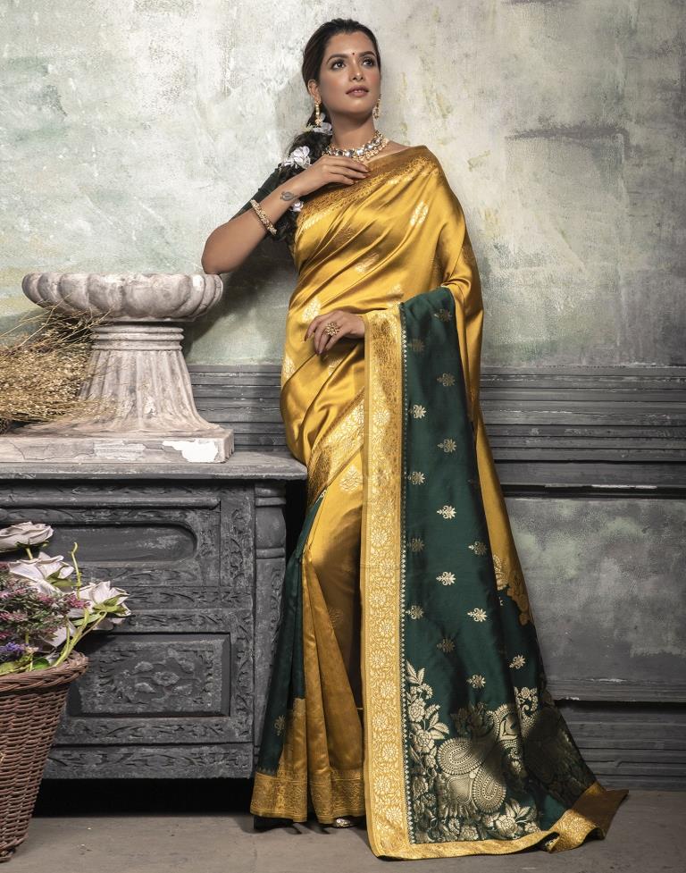Olive Green Jacquard Silk Saree