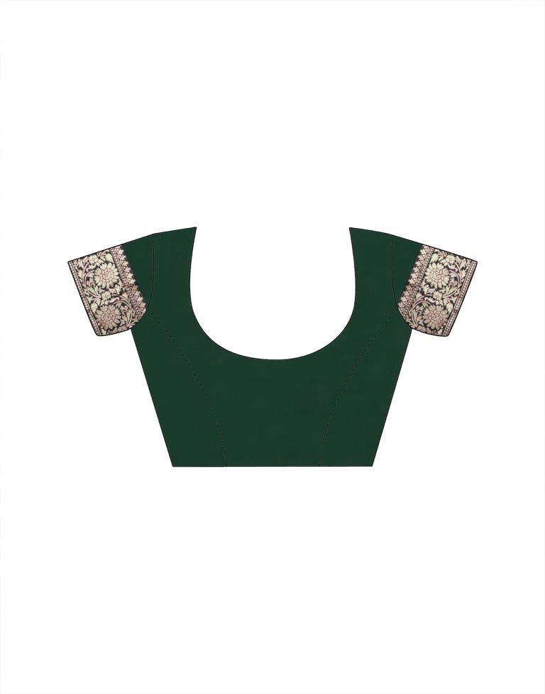 Olive Green Jacquard Silk Saree