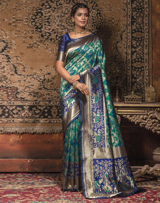 Turquoise Weaving Silk Banarasi Saree