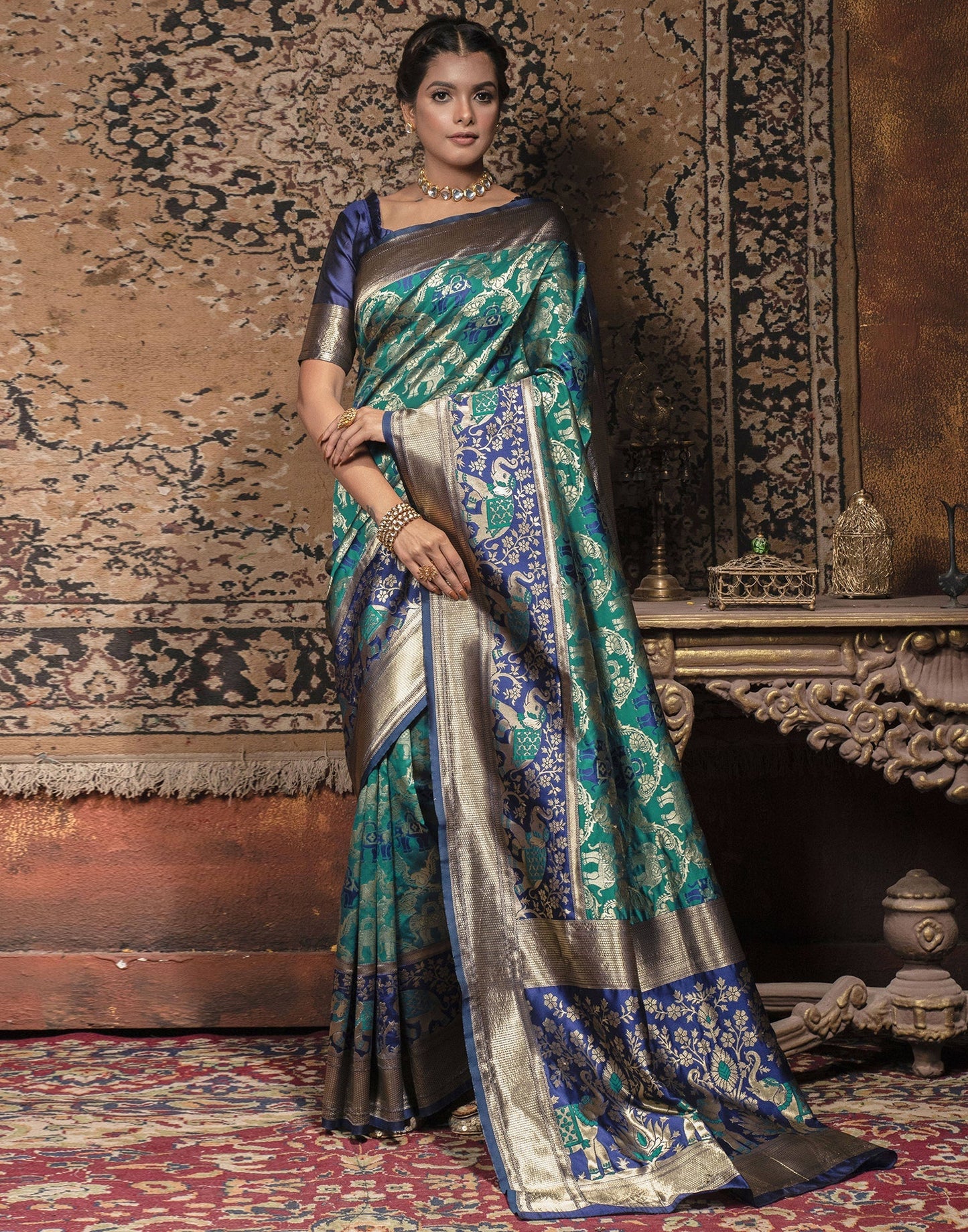 Turquoise Weaving Silk Banarasi Saree