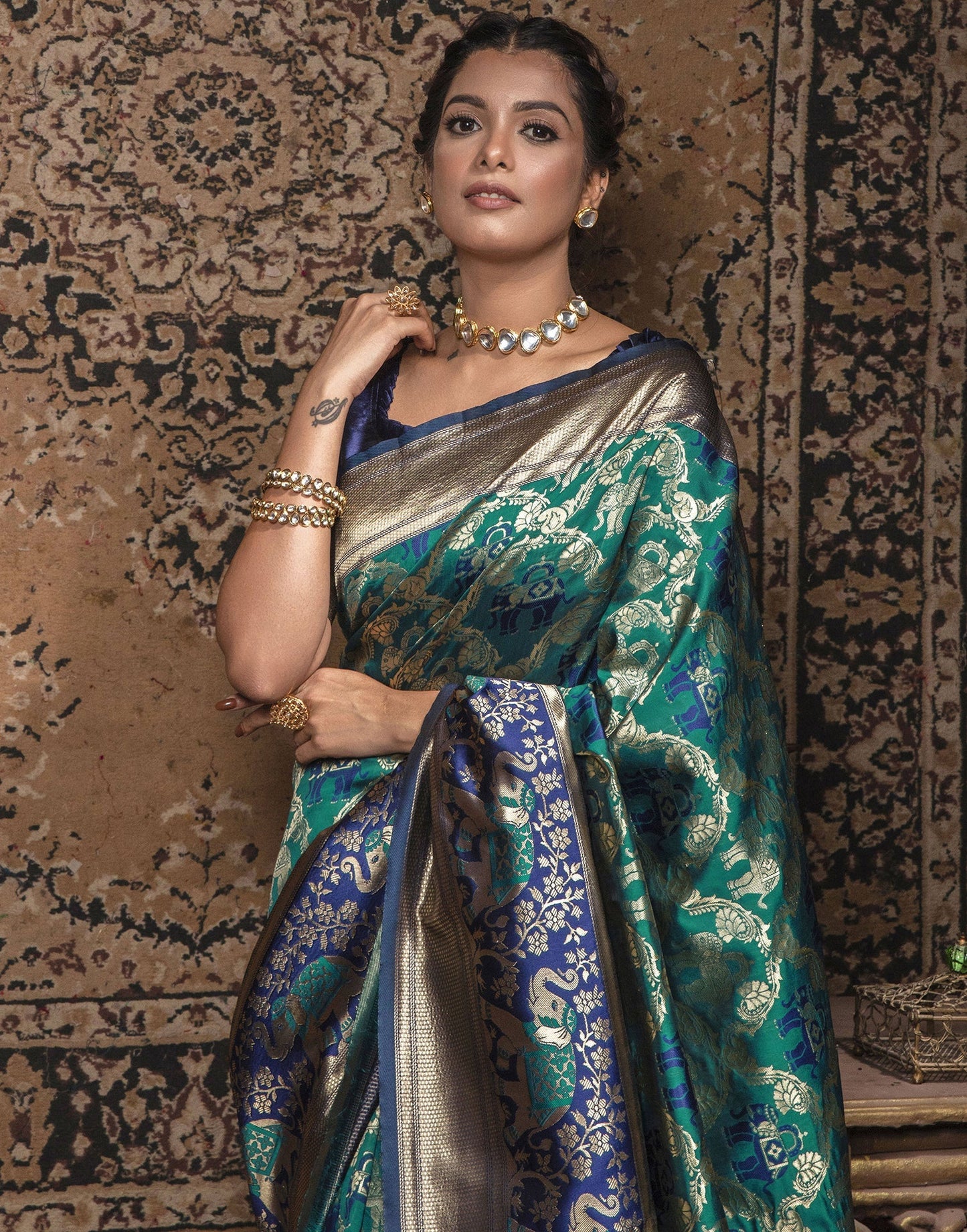 Turquoise Weaving Silk Banarasi Saree
