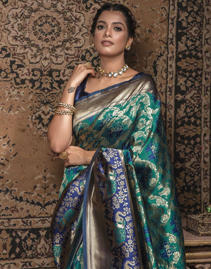 Turquoise Weaving Silk Banarasi Saree