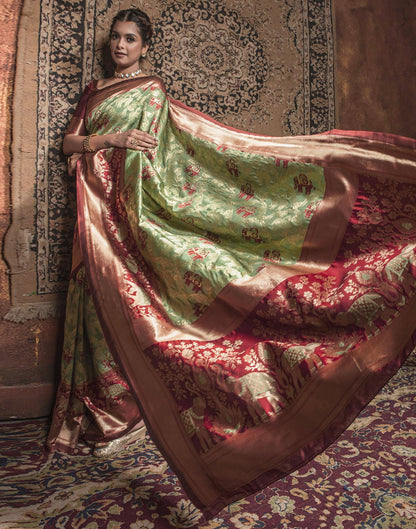 Dusty Green Weaving Silk Banarasi Saree