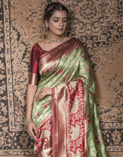 Dusty Green Weaving Silk Banarasi Saree