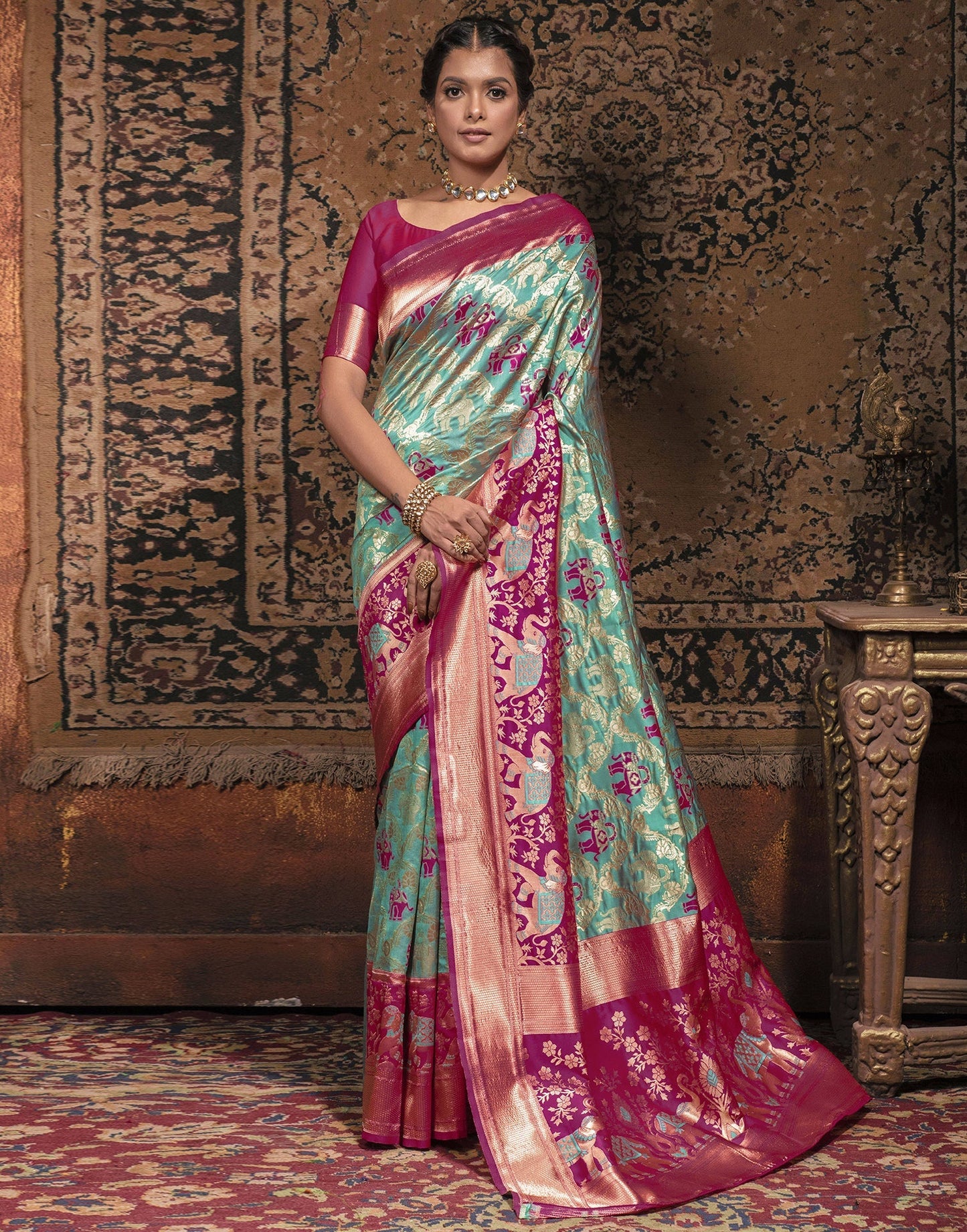 Turquoise Weaving Silk Banarasi Saree