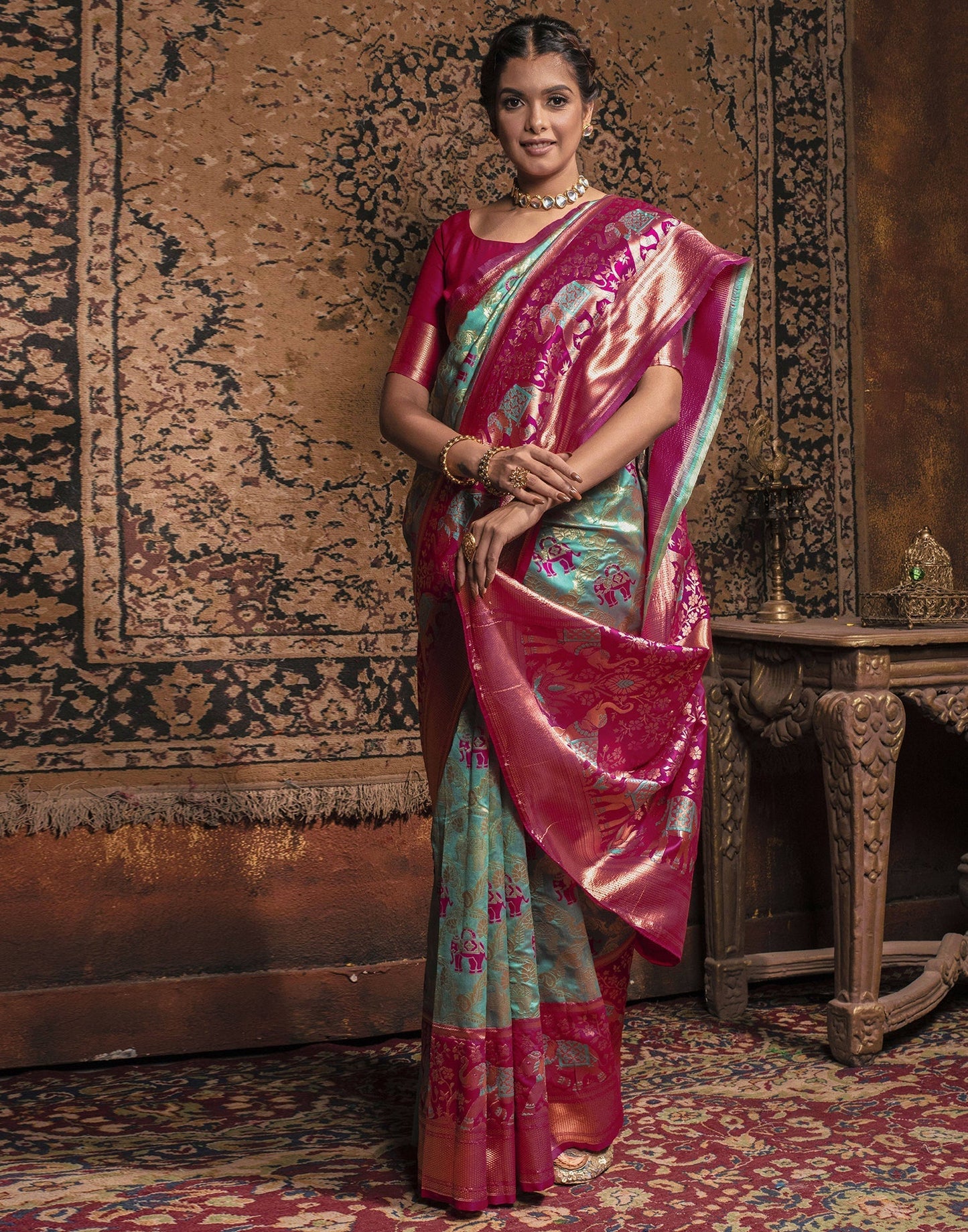 Turquoise Weaving Silk Banarasi Saree
