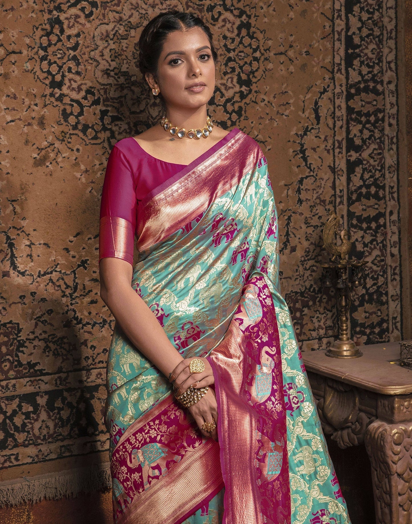 Turquoise Weaving Silk Banarasi Saree