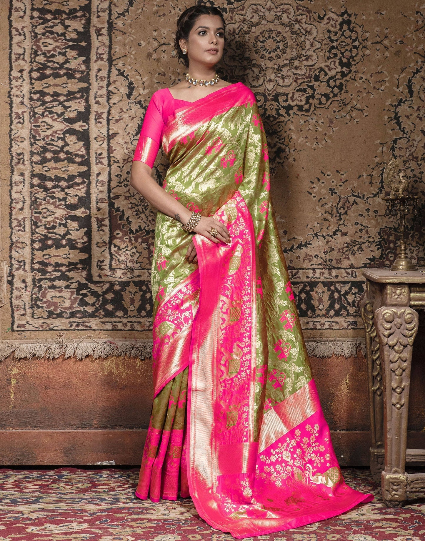 Mehandi Green Weaving Silk Banarasi Saree
