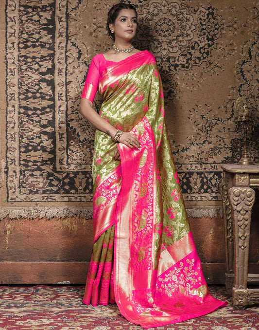 Mehandi Green Weaving Silk Banarasi Saree