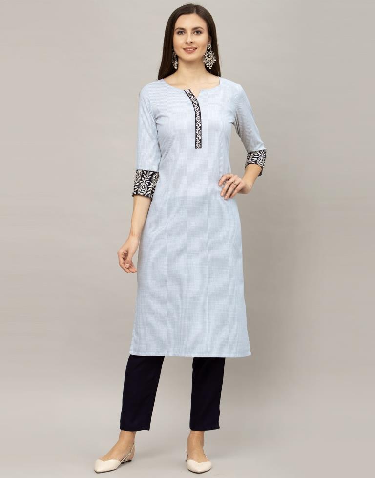 Precious Silver Grey Coloured Embroidered Patch Cotton Kurti | Leemboodi