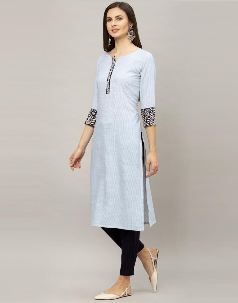 Precious Silver Grey Coloured Embroidered Patch Cotton Kurti | Leemboodi