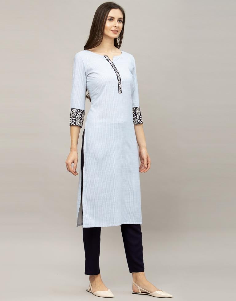 Precious Silver Grey Coloured Embroidered Patch Cotton Kurti | Leemboodi