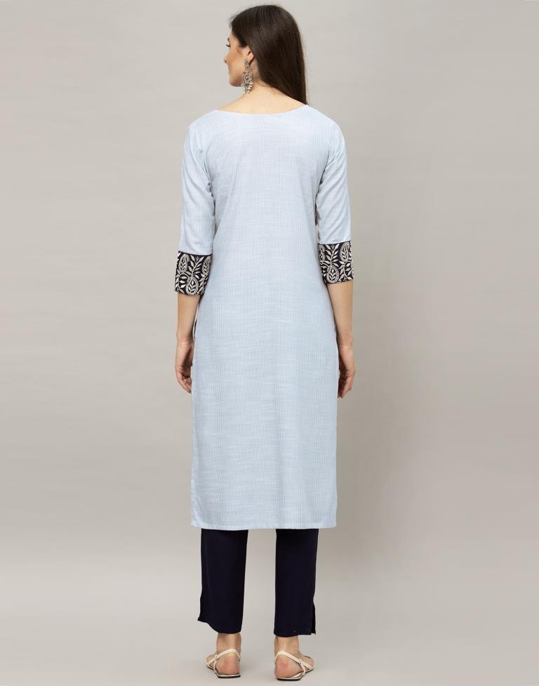 Precious Silver Grey Coloured Embroidered Patch Cotton Kurti | Leemboodi