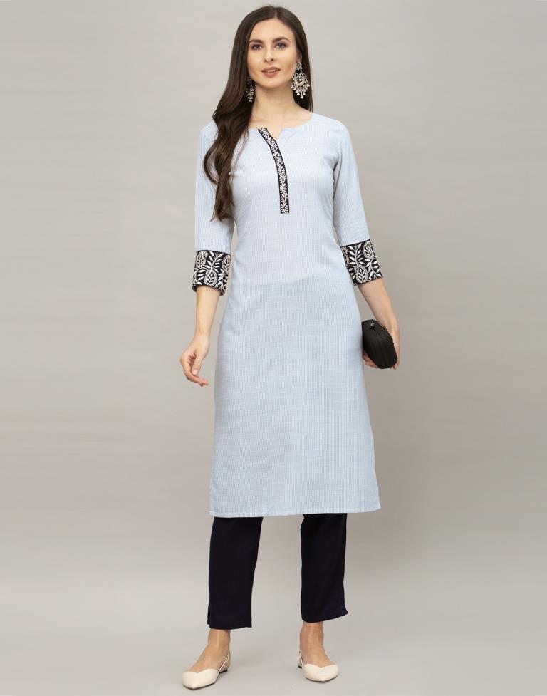 Precious Silver Grey Coloured Embroidered Patch Cotton Kurti | Leemboodi