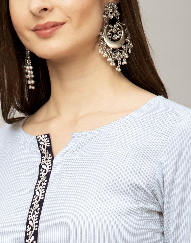 Precious Silver Grey Coloured Embroidered Patch Cotton Kurti | Leemboodi