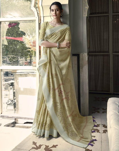 Pista Green Cotton Printed Saree