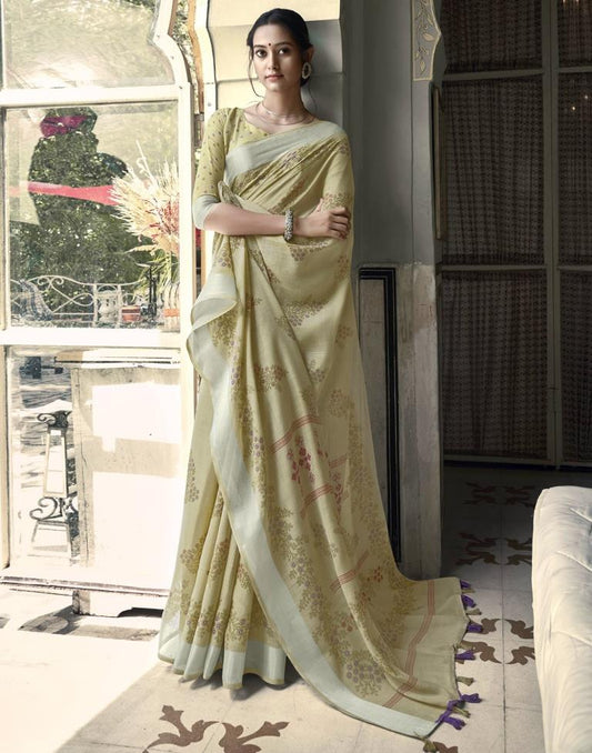 Pista Green Cotton Printed Saree