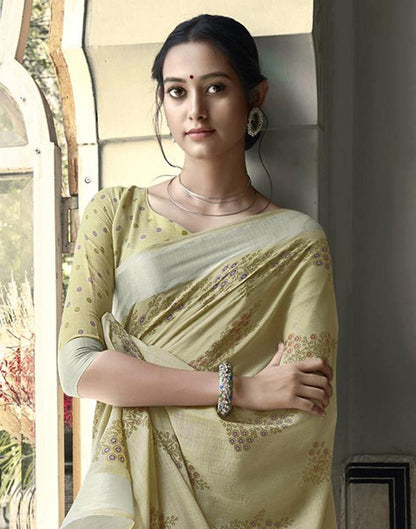 Pista Green Cotton Printed Saree