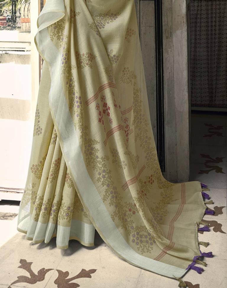 Pista Green Cotton Printed Saree