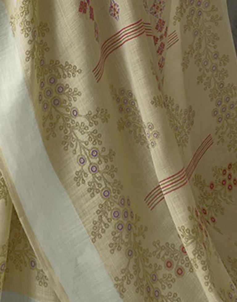 Pista Green Cotton Printed Saree