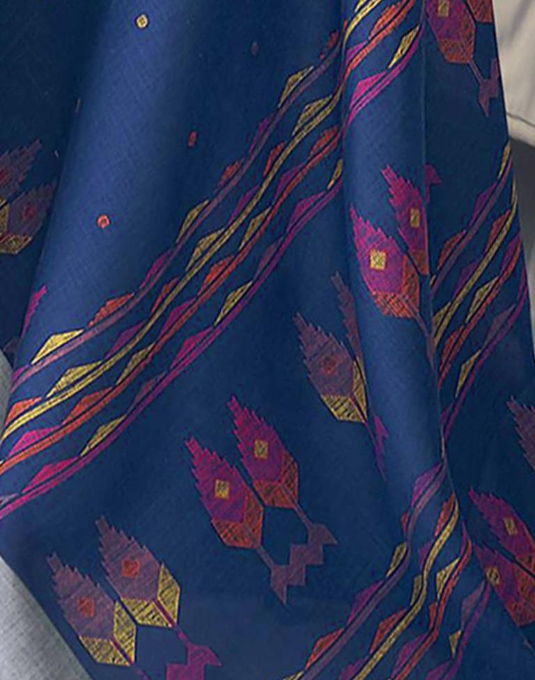 Blue Cotton Printed Saree