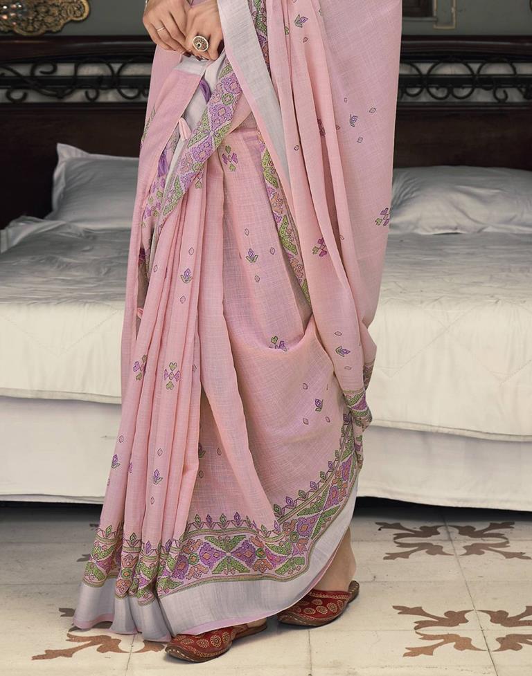 Light Pink Cotton Printed Saree