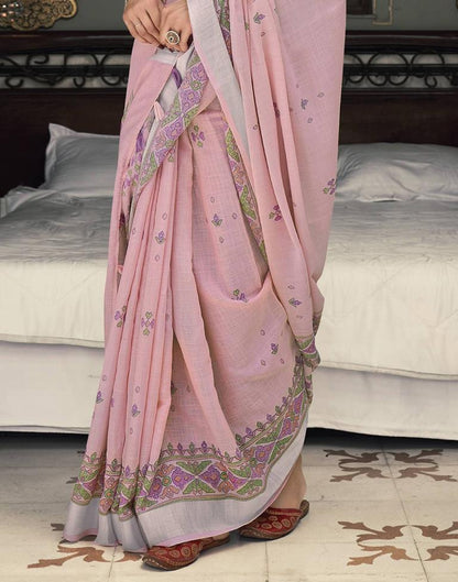 Light Pink Cotton Printed Saree