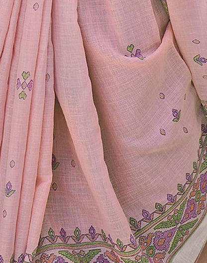 Light Pink Cotton Printed Saree