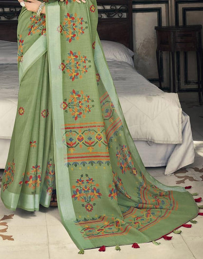 Green Cotton Printed Saree