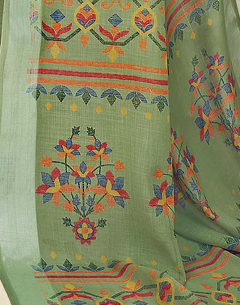 Green Cotton Printed Saree
