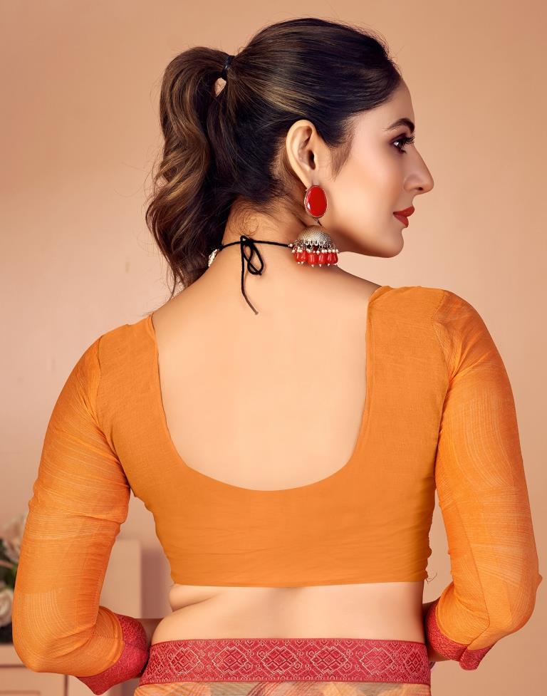 Light Orange Chiffon Printed Saree