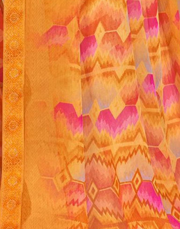 Turmeric Yellow Chiffon Printed Saree