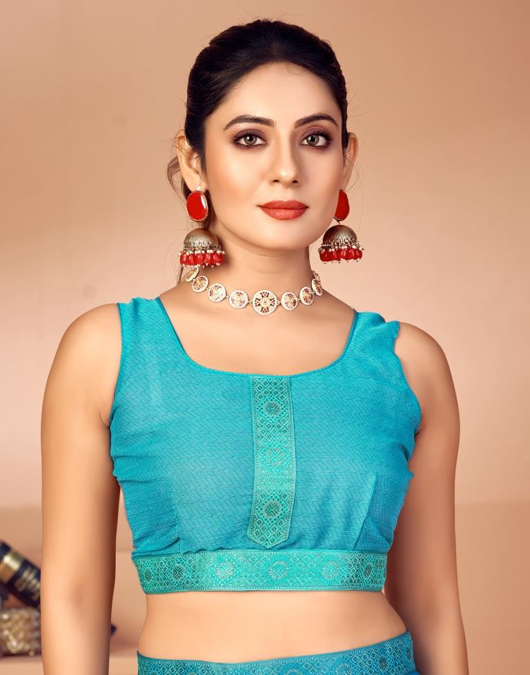 Sky Blue Chiffon Printed Saree