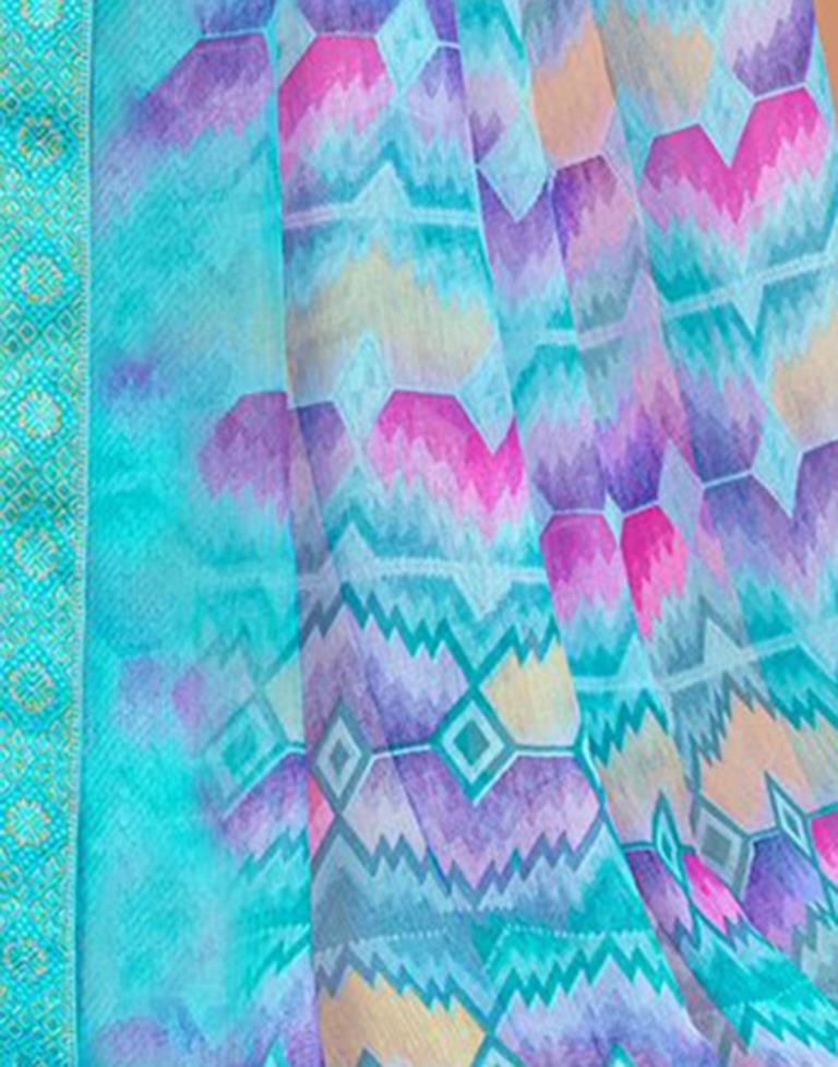 Sky Blue Chiffon Printed Saree