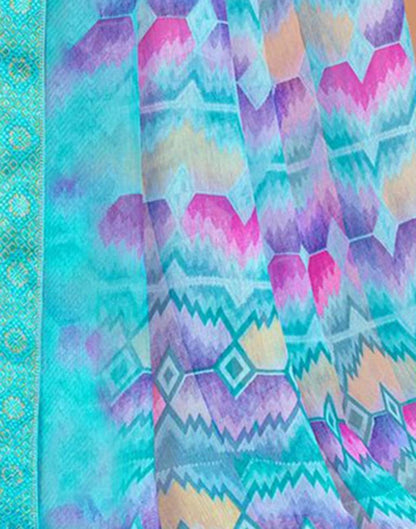 Sky Blue Chiffon Printed Saree
