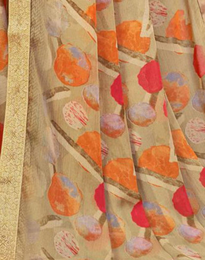 Beige Chiffon Printed Saree