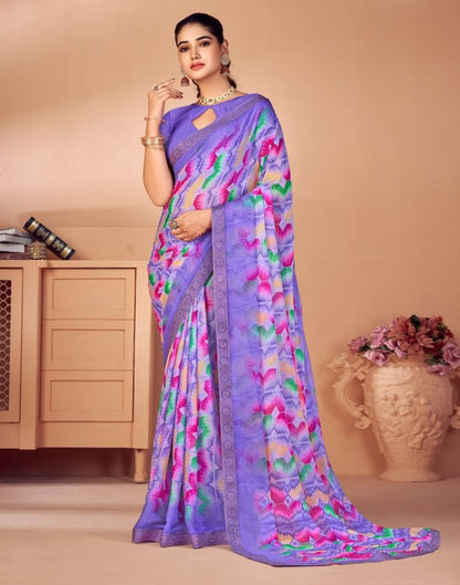 Purple Chiffon Printed Saree