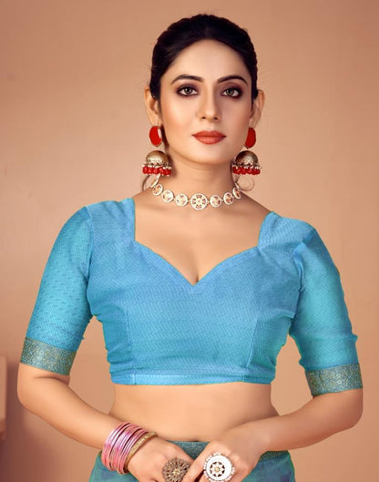 Sky Blue Chiffon Printed Saree