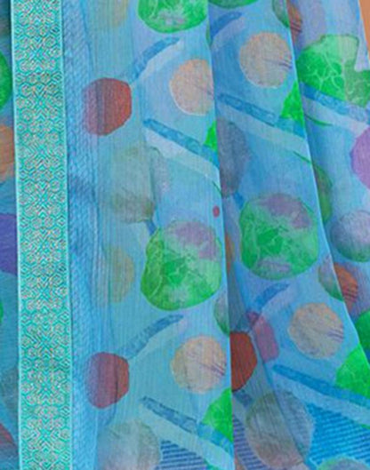 Sky Blue Chiffon Printed Saree