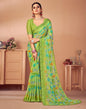 Parrot Green Chiffon Printed Saree